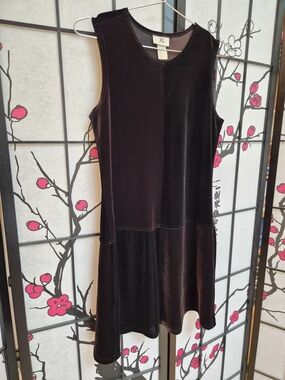 VTG Luly K Velvet Colorblock Shift Dress 90s Y2K Brown Black Minimalist